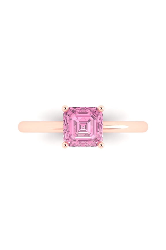 1 ctw Solitaire Anniversary Ring for Women | Asscher Cut Simulated Pink Diamond | Hyperallergenic Solid 14K Rose Gold
