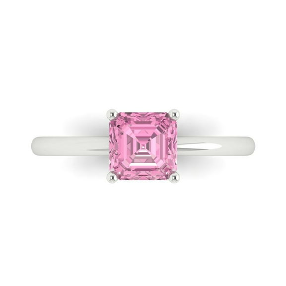 1 ctw Solitaire Anniversary Ring for Women | Asscher Cut Simulated Pink Diamond | Hyperallergenic Solid 14K White Gold