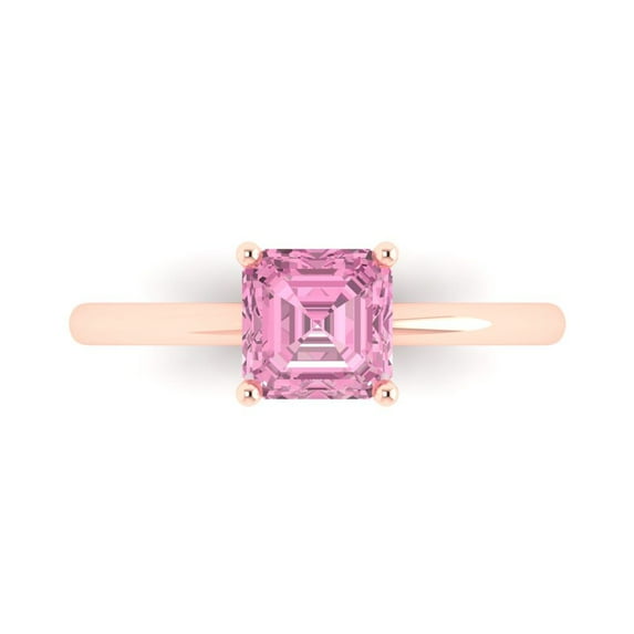 1 ctw Solitaire Anniversary Ring for Women | Asscher Cut Simulated Pink Diamond | Hyperallergenic Solid 18K Rose Gold