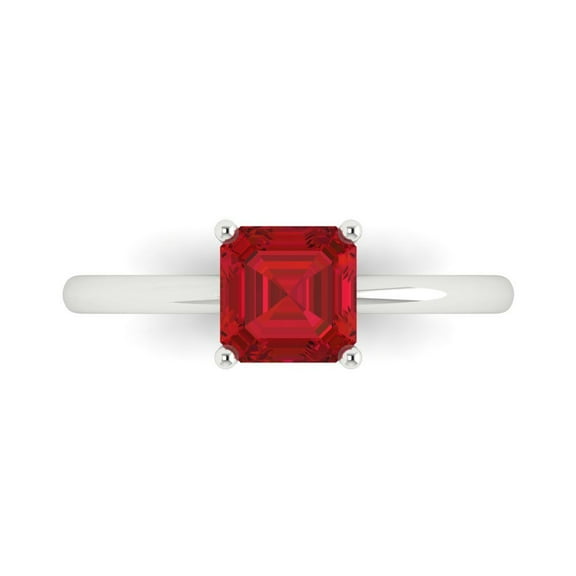 1 ct Asscher Cut Simulated Pink Tourmaline Solitaire Engagement Ring for Women in 14K White Gold