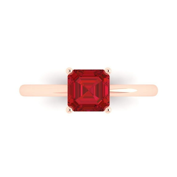 Clara Pucci 14K Rose Gold 1ct Ruby Solitaire Ring for Women