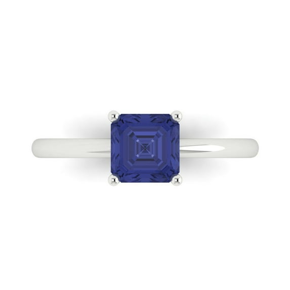 1 ctw Solitaire Anniversary Ring for Women | Asscher Cut Simulated Tanzanite | Hyperallergenic Solid 18K White Gold