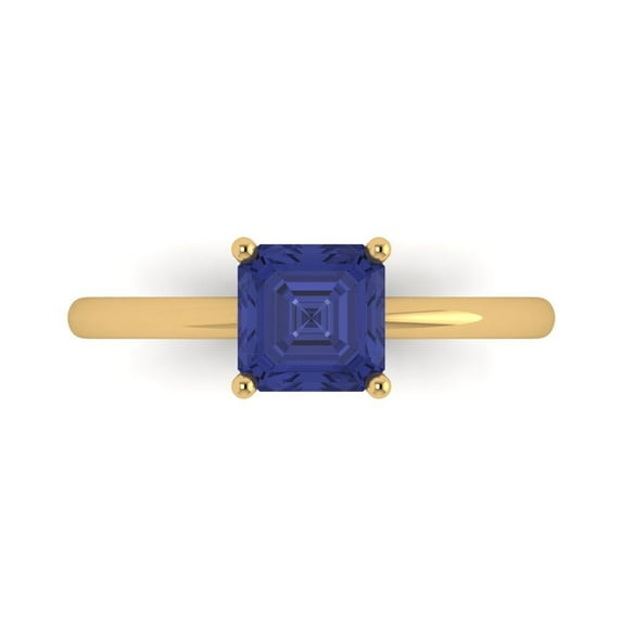 1 ctw Solitaire Anniversary Ring for Women | Asscher Cut Simulated Tanzanite | Hyperallergenic Solid 18K Yellow Gold