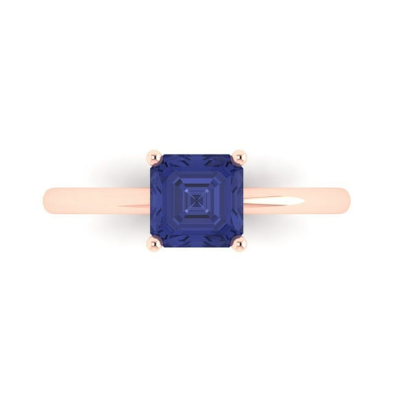 1 ct Asscher Cut Simulated Tanzanite Solitaire Engagement Ring for Women in 18K Rose Gold