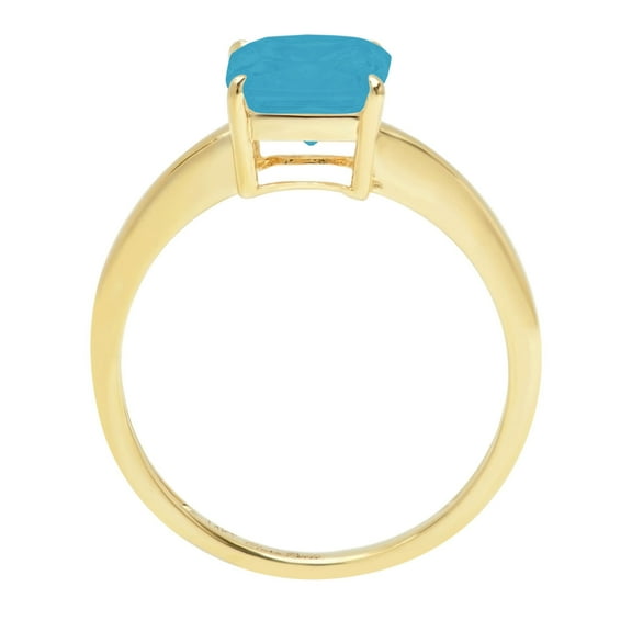 1 ct Asscher Cut Simulated Turquoise Solitaire Engagement Ring for Women in 14K Yellow Gold