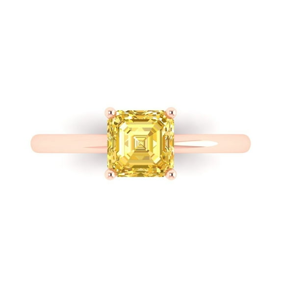 Clara Pucci 14K Rose Gold 1ct Yellow Solitaire Ring for Women