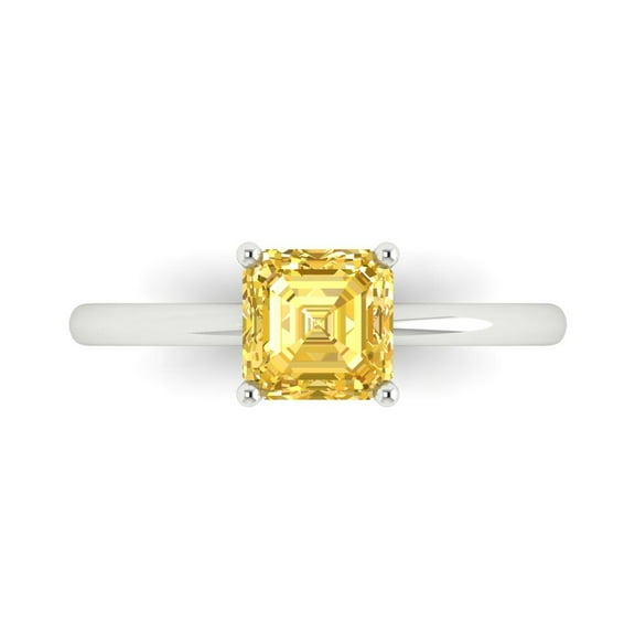 1 ct Asscher Cut Simulated Yellow Diamond Solitaire Engagement Ring for Women in 14K White Gold