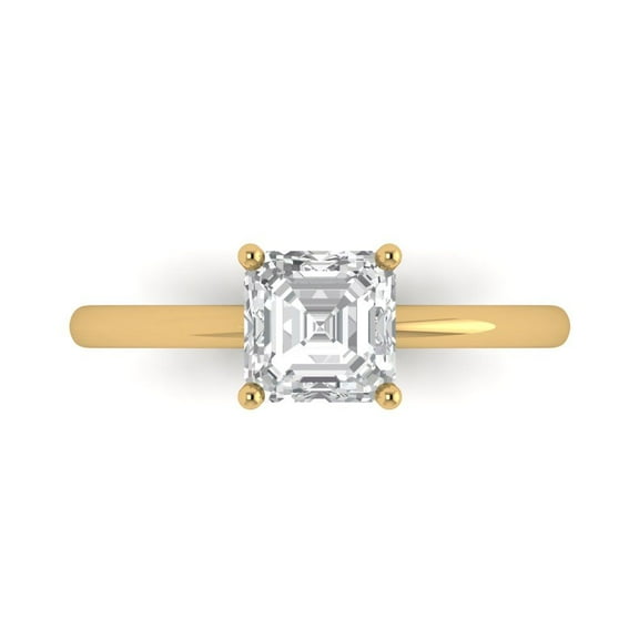 1 ctw Solitaire Anniversary Ring for Women | Asscher Cut White Sapphire | Hyperallergenic Solid 14K Yellow Gold