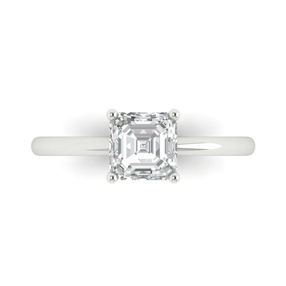 1 ct Asscher Cut White Sapphire Solitaire Engagement Ring for Women in 18K White Gold