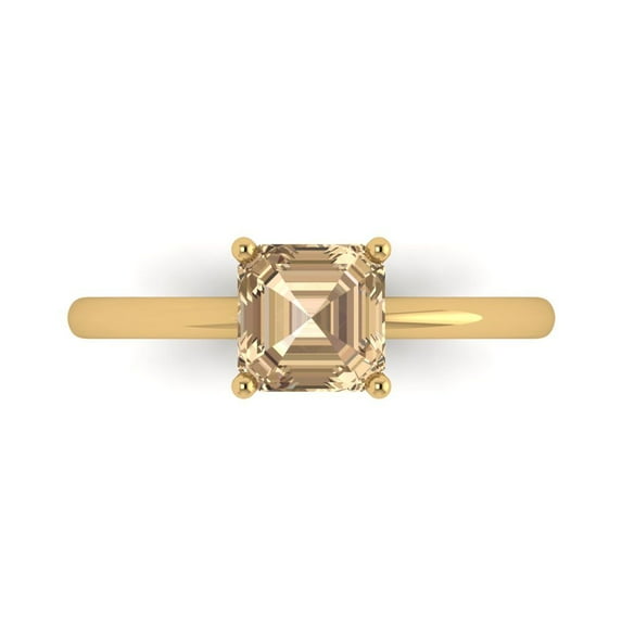 1 ctw Solitaire Anniversary Ring for Women | Asscher Cut Yellow Moissanite | Hyperallergenic Solid 18K Yellow Gold