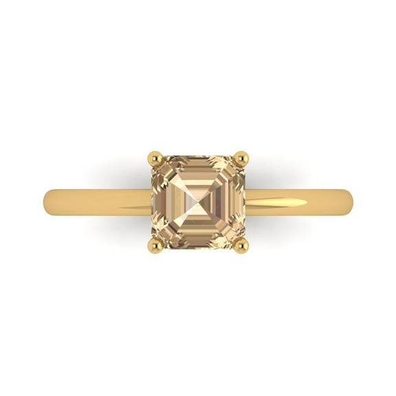 1 ct Asscher Cut Yellow Moissanite Solitaire Engagement Ring for Women in 14K Yellow Gold
