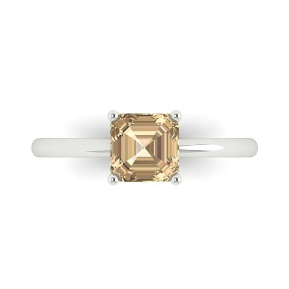 1 ct Asscher Cut Yellow Moissanite Solitaire Engagement Ring for Women in 18K White Gold