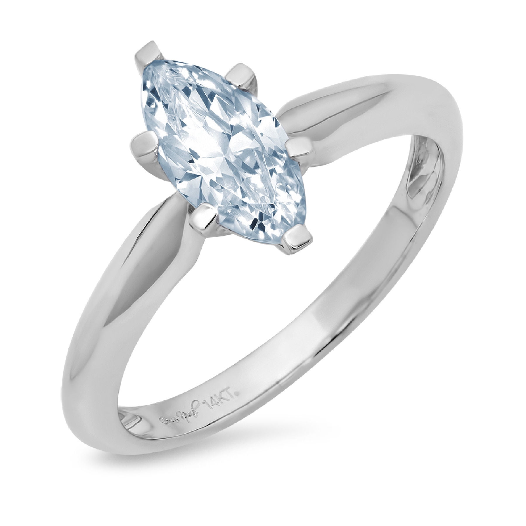 1 ct Brilliant Marquise Cut Clear Simulated Diamond 18K White Gold ...