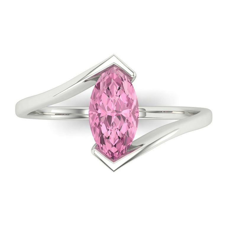 1 ct Brilliant Marquise Cut Simulated Pink Diamond 14k White Gold