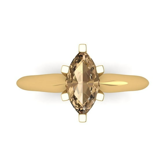Solitaire Engagement Ring for Women - 1ct Simulated Champagne Diamond in 18K Yellow Gold Promise Ring