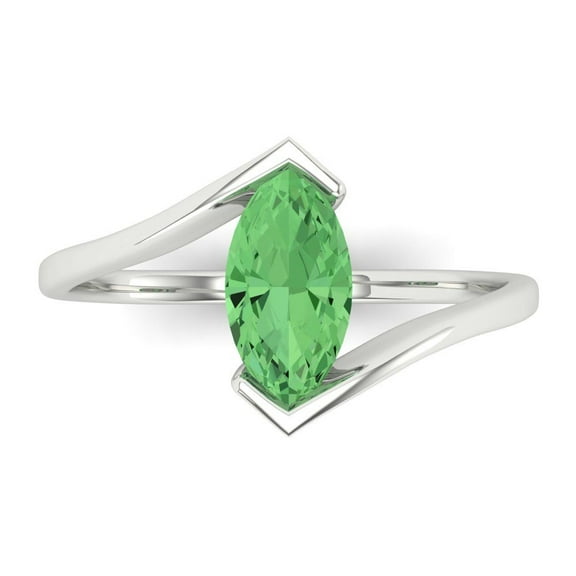 Solitaire Engagement Ring for Women - 1ct Simulated Green Diamond in 14K White Gold Promise Ring