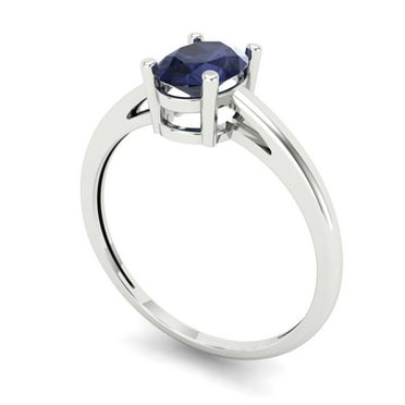 1 ct Brilliant Oval Cut VVS1 Blue Sapphire 14k White Solid Gold Solitaire Wedding Bridal Anniversary Engagement Ring size 9.25