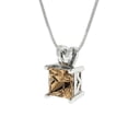 thumbnail image 1 of 1 ct Brilliant Princess Cut Solitaire Champagne 18K White Solid Gold Everyday Affordable Designer Necklace Pendant with 16" Chain, 1 of 7