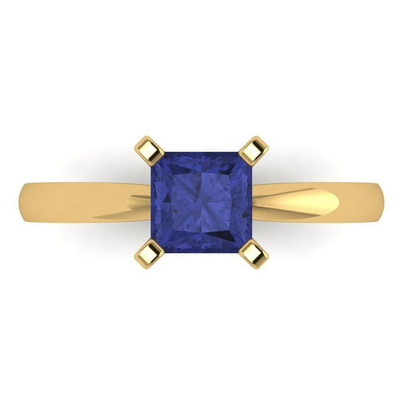 Solitaire Engagement Ring for Women - 1ct Simulated Tanzanite in 14K Yellow Gold Promise Ring