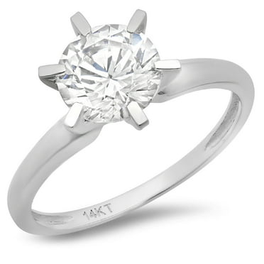 1 ct Brilliant Round Cut Genuine Cultured Diamond VS1-VS2 J-K 18K White Gold Solitaire Promise Wedding Statement Engagement Designer Ring size 3.5