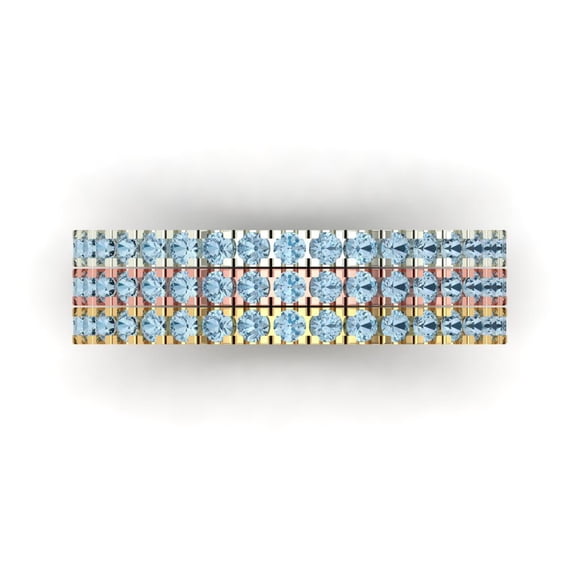 1 ct Brilliant Round Cut Natural Swiss Blue Topaz 18K White/Rose/Yellow Gold Stackable Band SZ 6.25