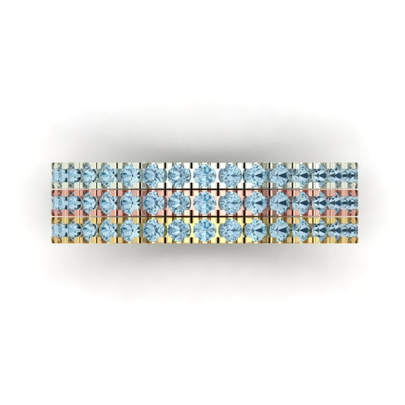 1 ct Brilliant Round Cut Natural Swiss Blue Topaz 18K White/Rose/Yellow Gold Stackable Band SZ 6.5