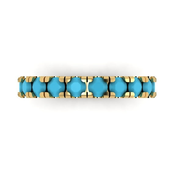 1 ctw Wedding Band for Women - 14K Yellow Gold Simulated Turquoise Stackable Eternity Ring