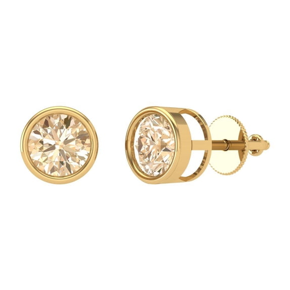 14K Solid Gold Screw Back Stud Earrings for Women | 1 cttw Round Cut Natural Morganite | Yellow Gold