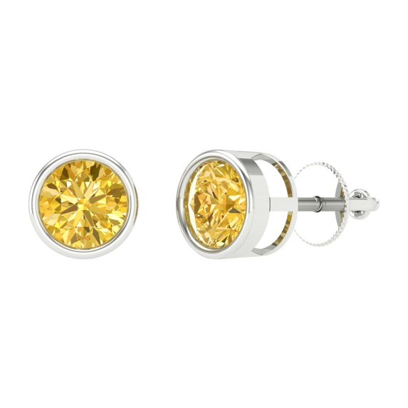 1 ct Screw-Back Stud Earrings for Women | 5.0mm Round Cut Simulated Yellow Diamond | 18K White Gold