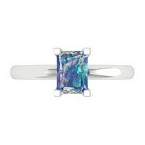 1 ct Emerald Cut Blue Moissanite Solitaire 18K White Gold Womens Engagement Ring