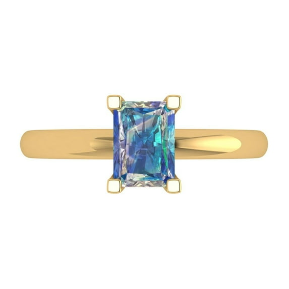 1 ct Emerald Cut Blue Moissanite Solitaire 18K Yellow Gold Womens Engagement Ring