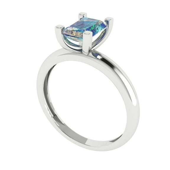 1 ct Emerald Cut Blue Moissanite Solitaire Engagement Ring for Women in 18K White Gold