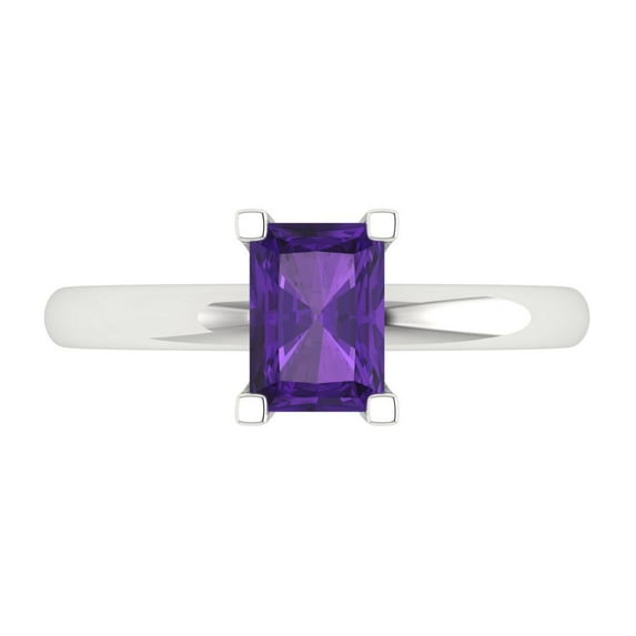 1 ct Emerald Cut Natural Amethyst Solitaire 18K White Gold Womens Engagement Ring