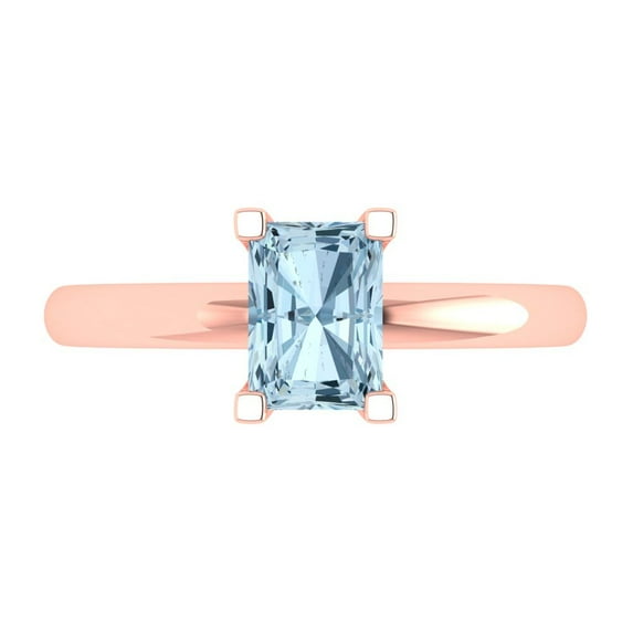 Clara Pucci 14K Rose Gold 1ct Aquamarine Solitaire Ring for Women