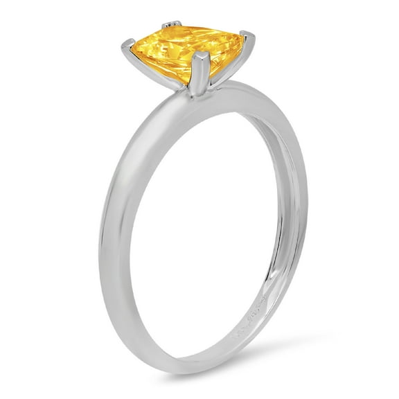 1 ct Emerald Cut Natural Citrine Solitaire Engagement Ring for Women in 18K White Gold