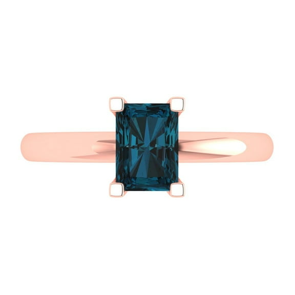 1 ct Emerald Cut Natural London Blue Topaz Solitaire 18K Rose Gold Womens Engagement Ring