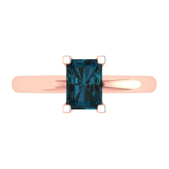 1 ct Emerald Cut Natural London Blue Topaz Solitaire 18K Rose Gold Womens Engagement Ring