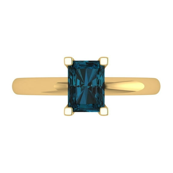 1 ct Emerald Cut Natural London Blue Topaz Solitaire Engagement Ring for Women in 18K Yellow Gold