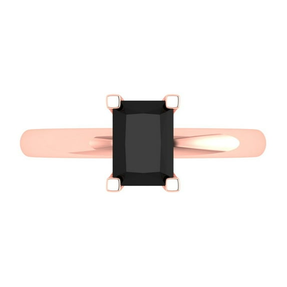 Clara Pucci 14K Rose Gold Solid Gold Onyx Solitaire Anniversary Ring for Women - 1 cttw Emerald Cut