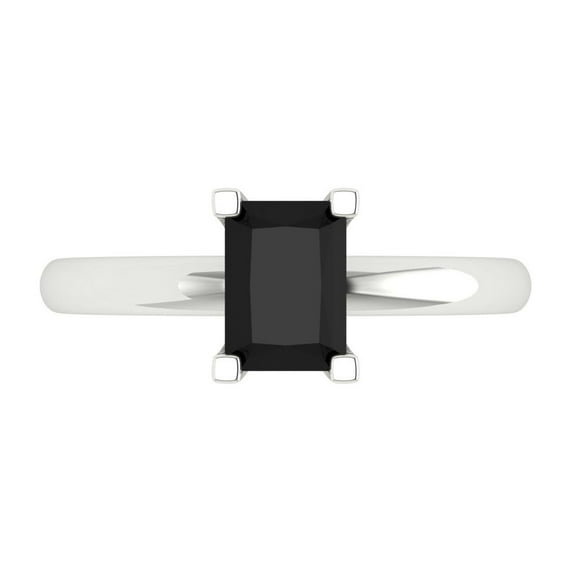 Clara Pucci 14K White Gold Solid Gold Onyx Solitaire Anniversary Ring for Women - 1 cttw Emerald Cut