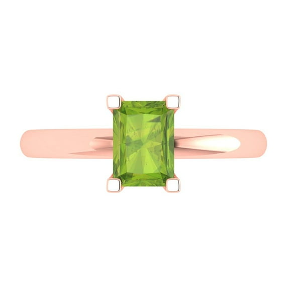 Clara Pucci 14K Rose Gold Solid Gold Peridot Solitaire Anniversary Ring for Women - 1 cttw Emerald Cut