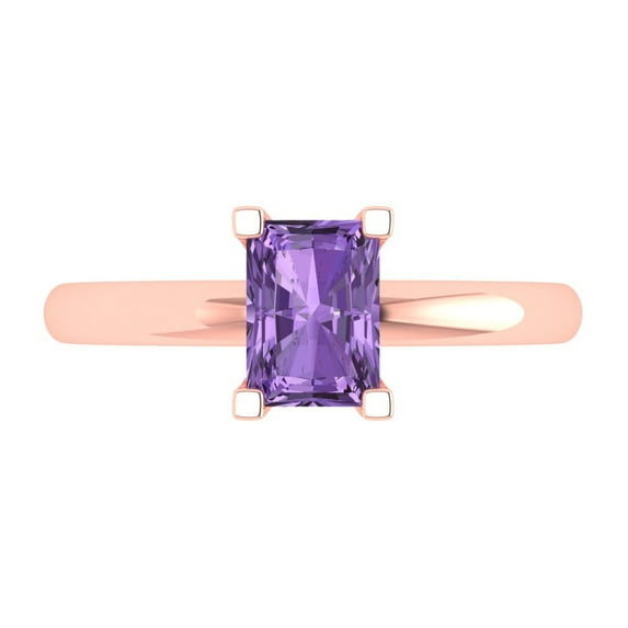 1 ctw Solitaire Anniversary Ring for Women | Emerald Cut Simulated Alexandrite | Hyperallergenic Solid 18K Rose Gold