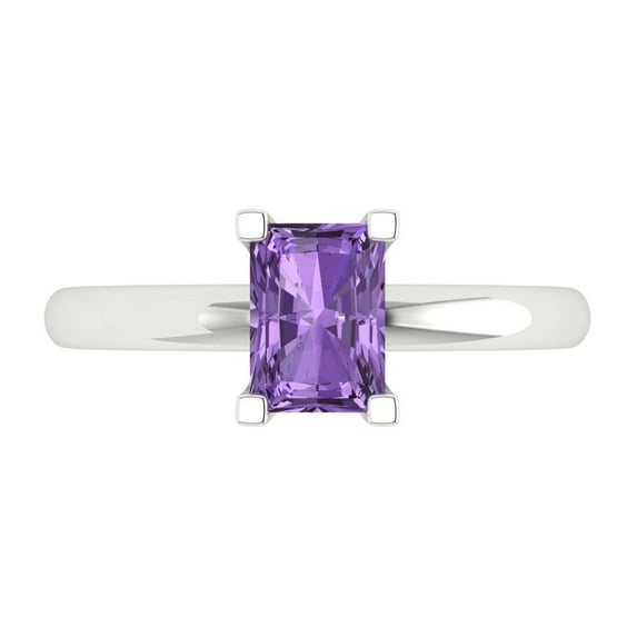 1 ctw Solitaire Anniversary Ring for Women | Emerald Cut Simulated Alexandrite | Hyperallergenic Solid 18K White Gold
