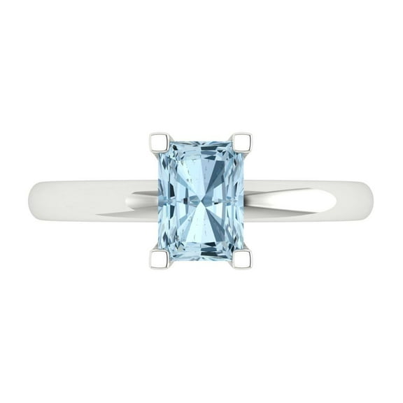 1 ctw Solitaire Anniversary Ring for Women | Emerald Cut Simulated Blue Diamond | Hyperallergenic Solid 14K White Gold