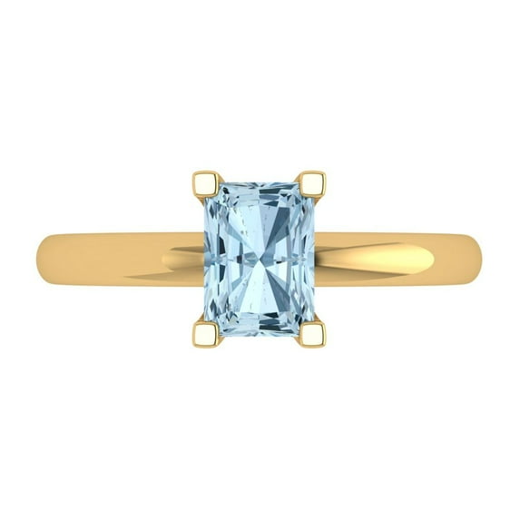 Clara Pucci 14K Yellow Gold Solid Gold Blue Solitaire Anniversary Ring for Women - 1 cttw Emerald Cut