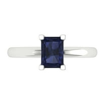 1 ct Emerald Cut Simulated Blue Sapphire Solitaire 18K White Gold Womens Engagement Ring