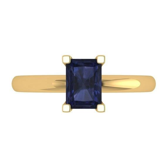 1 ct Emerald Cut Simulated Blue Sapphire Solitaire 18K Yellow Gold Womens Engagement Ring