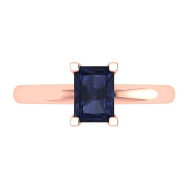 1 ct Emerald Cut Simulated Blue Sapphire Solitaire Engagement Ring for Women in 14K Rose Gold