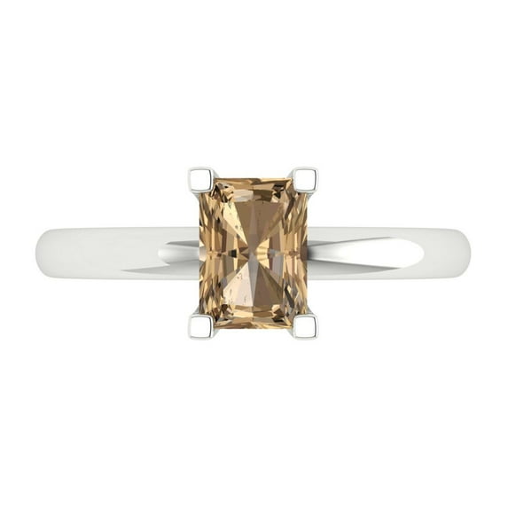 1 ctw Solitaire Anniversary Ring for Women | Emerald Cut Simulated Champagne Diamond | Hyperallergenic Solid 18K White Gold