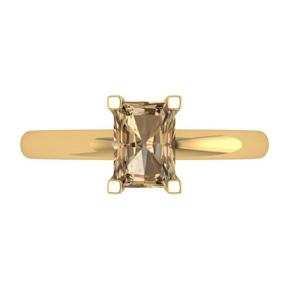1 ctw Solitaire Anniversary Ring for Women | Emerald Cut Simulated Champagne Diamond | Hyperallergenic Solid 18K Yellow Gold